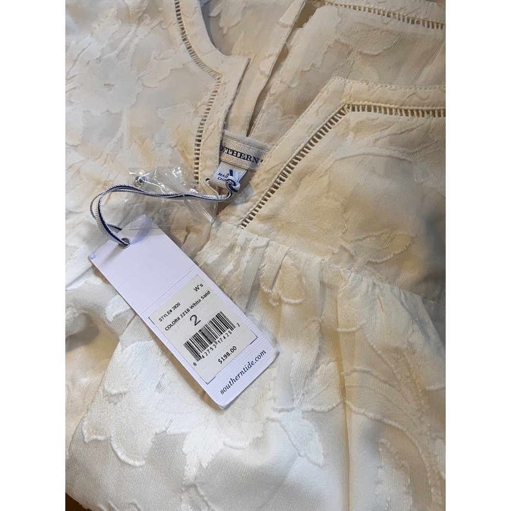 Southern Tide Cora Shift Dress Size 2 White Sand Silk Blend Coastal Textured - Picture 7 of 8